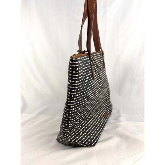 Fossil Rachel Leather Black Striped Tote Purse Classic Brown Black - Picture 13 of 16